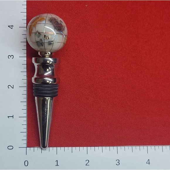 Gemstone World Globe Chrome Base Wine Bottle Stopper Cloisonne Inlaid - Picture 8 of 16